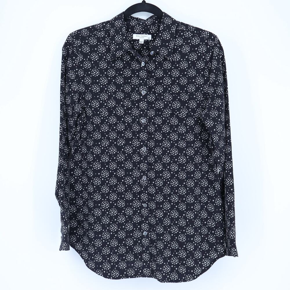 Equipment Slim Signature Silk Shirt Black Printed Long Sleeve Blouse Women's S